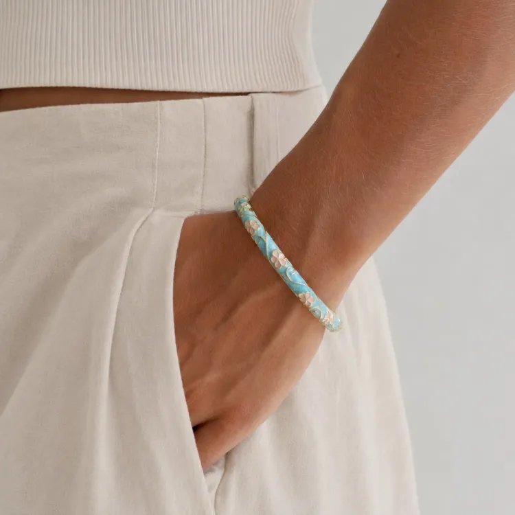 waterproof bloem blauwe bangle in verguld staal - OCEANA