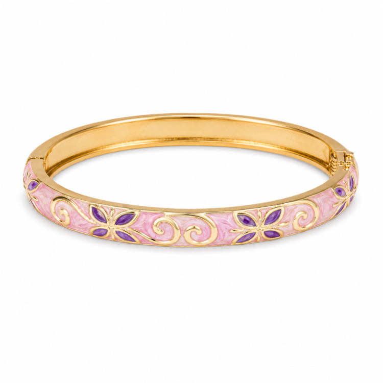 waterproof bloem roze bangle in verguld staal - OCEANA