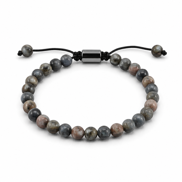 blauwe labradoriet armband in nylon met verstelbaar koord