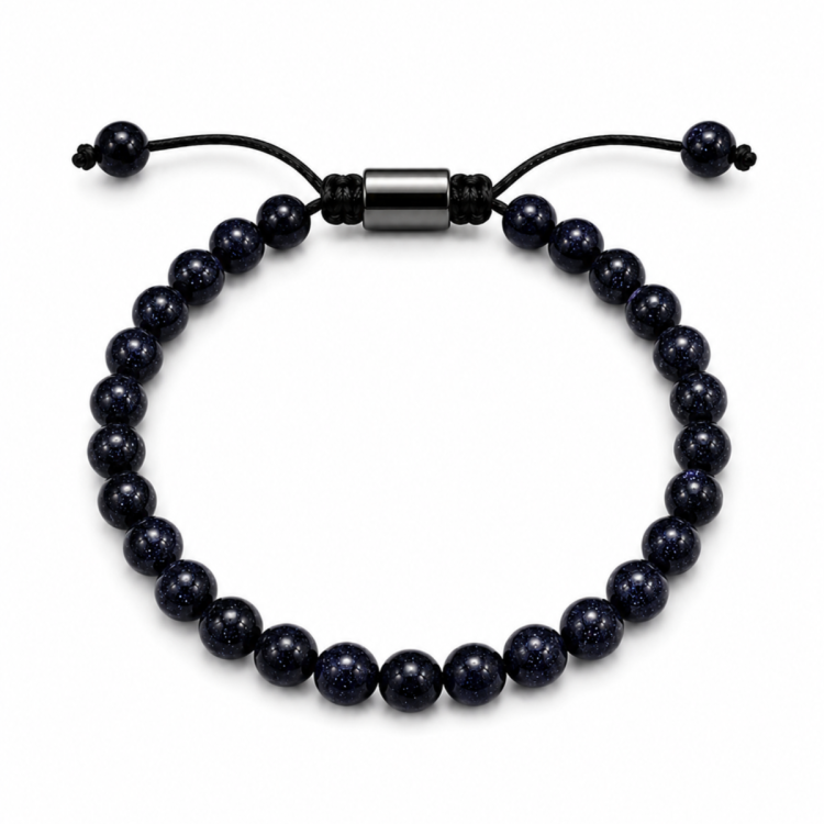 blauwe goldstone armband in nylon met verstelbaar koord