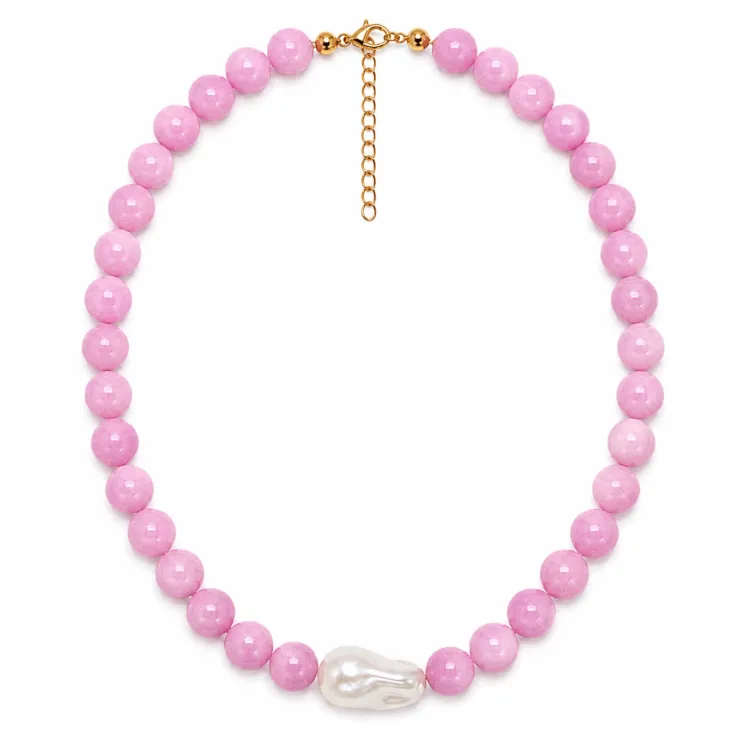 pink jadesteen ketting in verguld staal - AURA