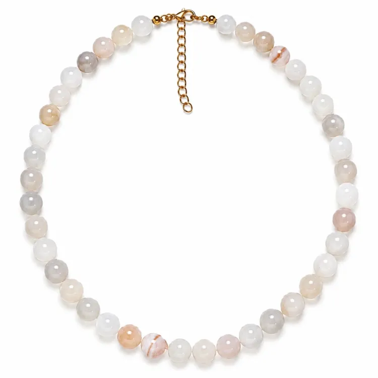 witte mosagaat ketting in verguld staal - AURA