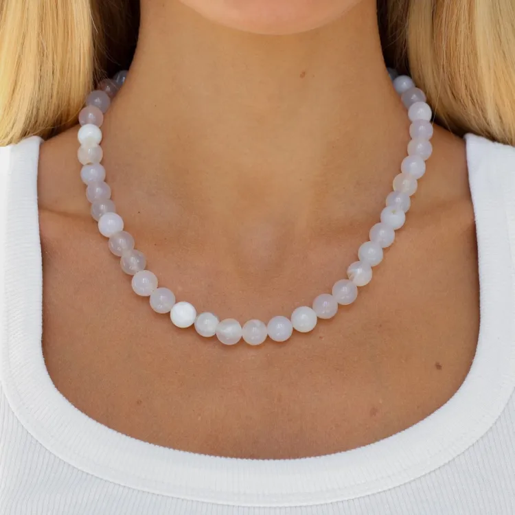 witte mosagaat ketting in verguld staal - AURA