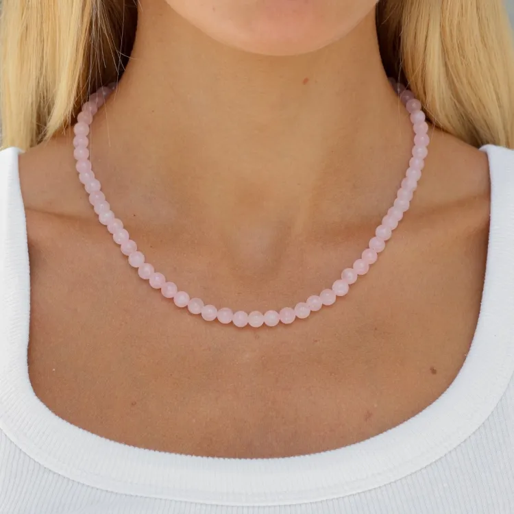 roze kwarts ketting in verguld staal - AURA