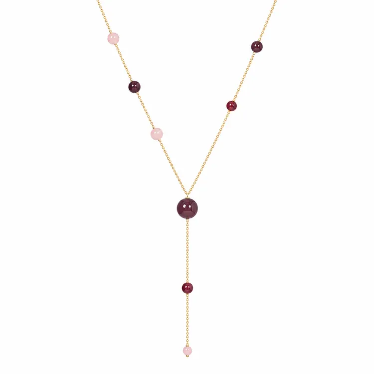 donkerrood Y-ketting in verguld staal - AURA