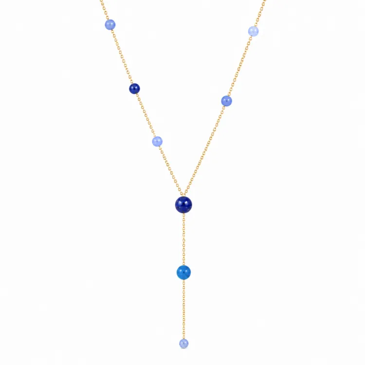blauwe Y-ketting in verguld staal - AURA