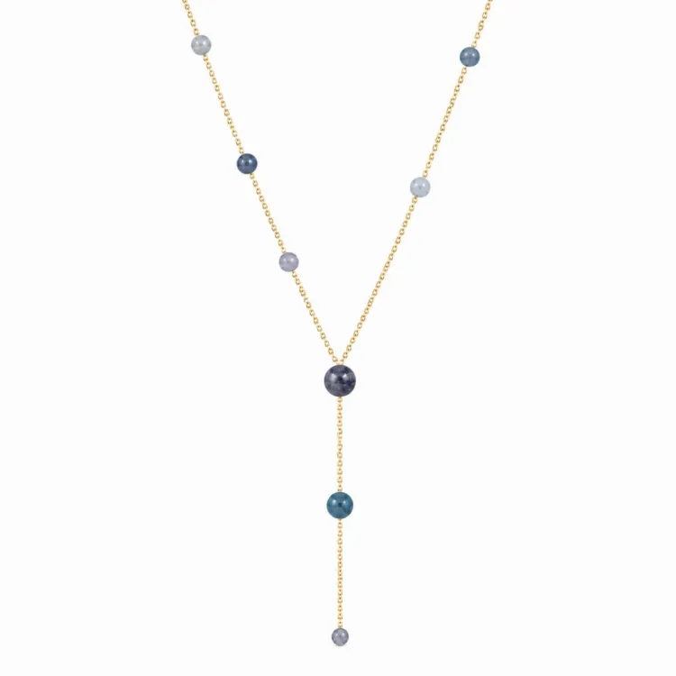 aquamarijn Y-ketting in verguld messing - AURA