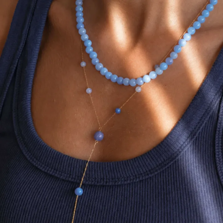 aquamarijn Y-ketting in verguld messing - AURA