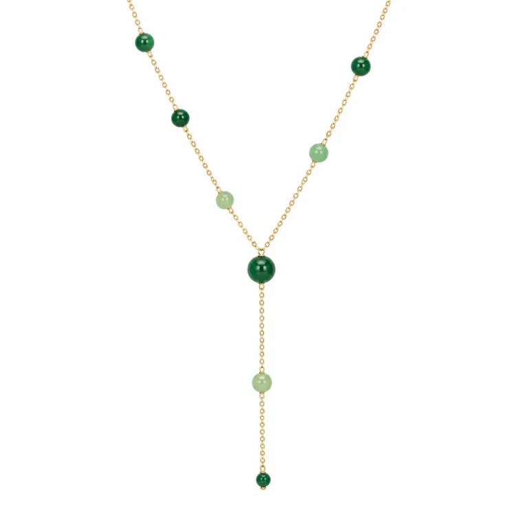 groen Y-ketting in verguld staal - AURA