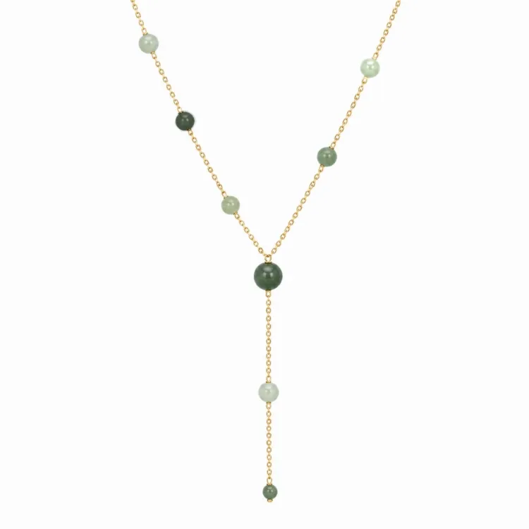 jadesteen Y-ketting in verguld messing - AURA