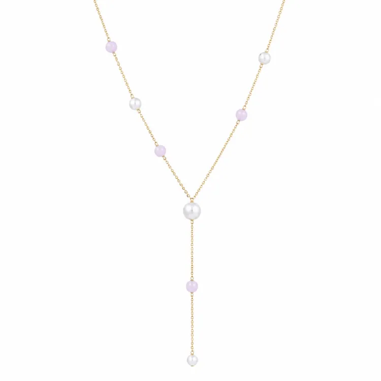 witte Y-ketting in verguld staal - AURA