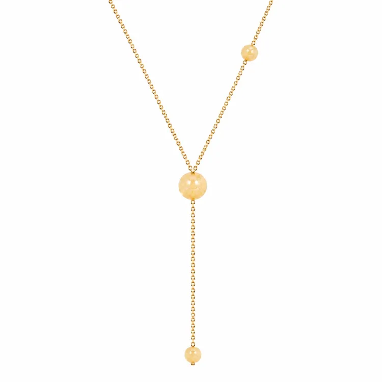 gele jadesteen Y-ketting in verguld staal - AURA