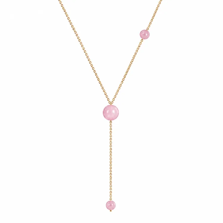 roze kwarts Y-ketting in verguld staal - AURA