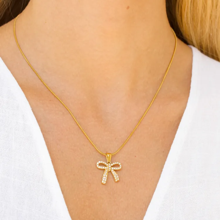 waterproof strikje zirkoon ketting in verguld staal - OCEANA