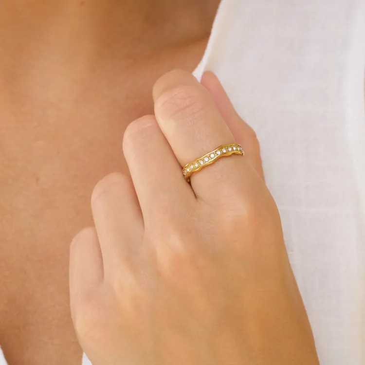 waterproof zirkoon ring in verguld staal - OCEANA