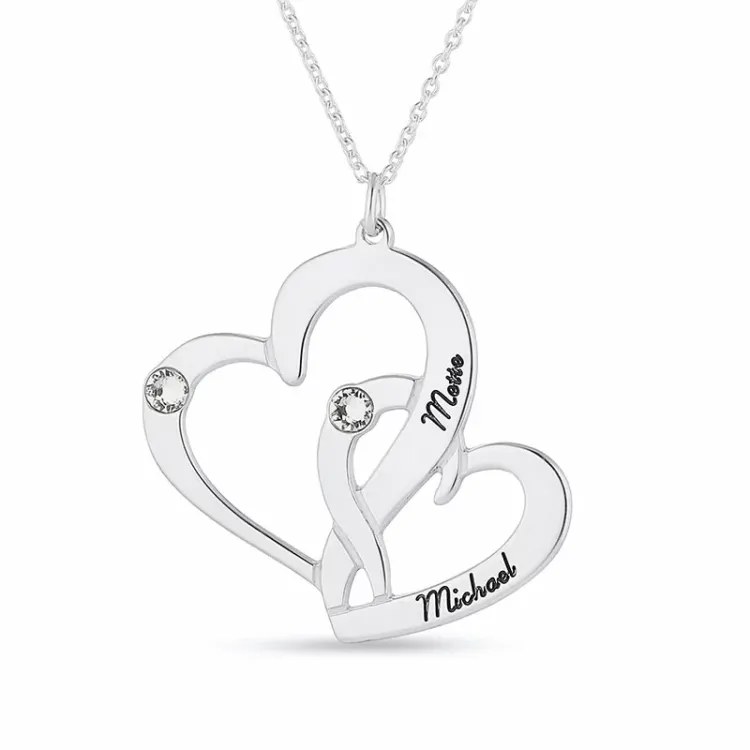 hart Naamkettingen met hanger in zilver met witte swarovski kristal