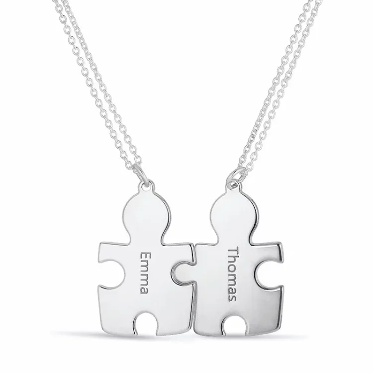 Puzzle Naamkettingen met hanger in zilver
