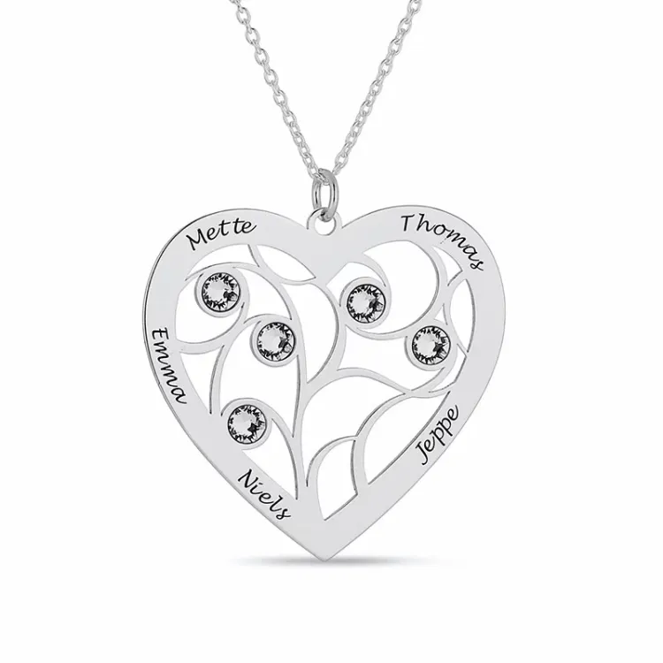 hart Naamkettingen met hanger in zilver met  witte swarovski kristal