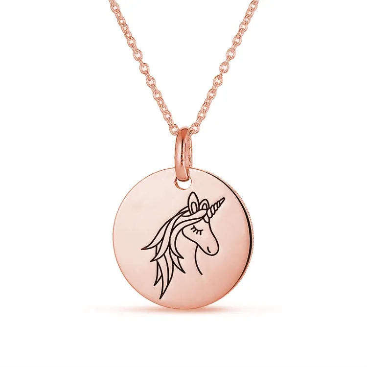 eenhoorn Naamkettingen met hanger in zilver met een roze coating
