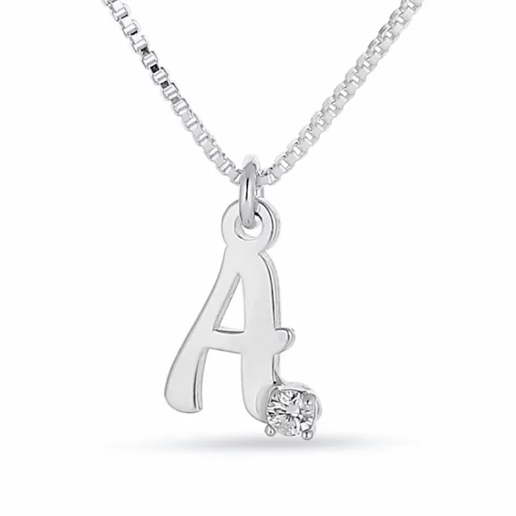 diamant letter Naamkettingen met hanger in zilver met 1 briljantgeslepen diamanten in Wesselton/si