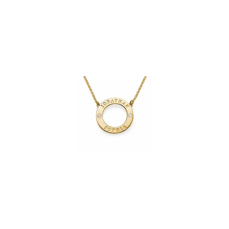 Naamkettingen met hanger in verguld zilver met 2 facetgeslepen swarovski kristallen