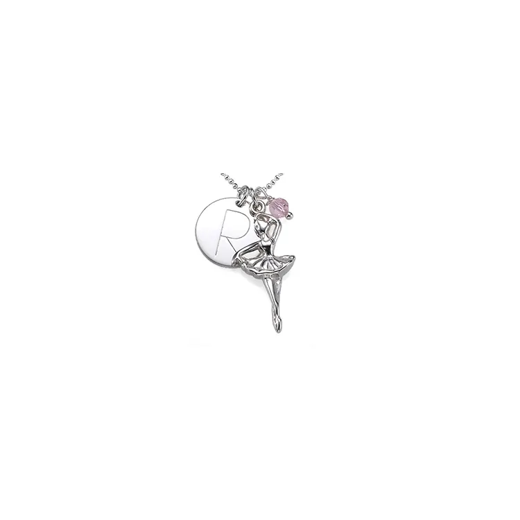 Ballerina naamkettingen met hanger in zilver met 1 facetgeslepen heldere kwarts
