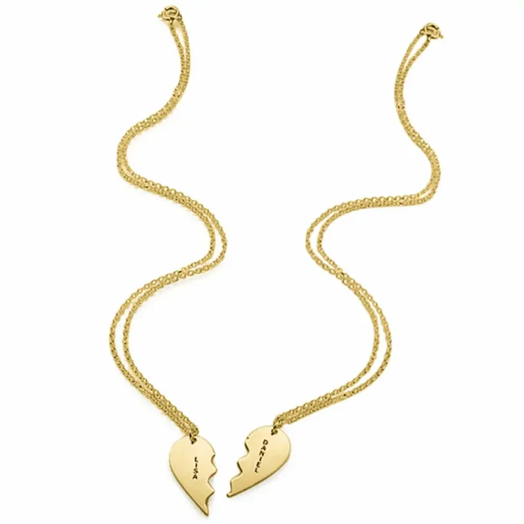 Goedkoop gebroken hart Naamkettingen met hanger in verguld zilver