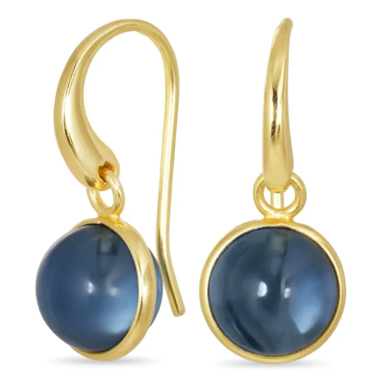 rond donkerblauw kristal oorbellen in verguld zilver - Loom Stones