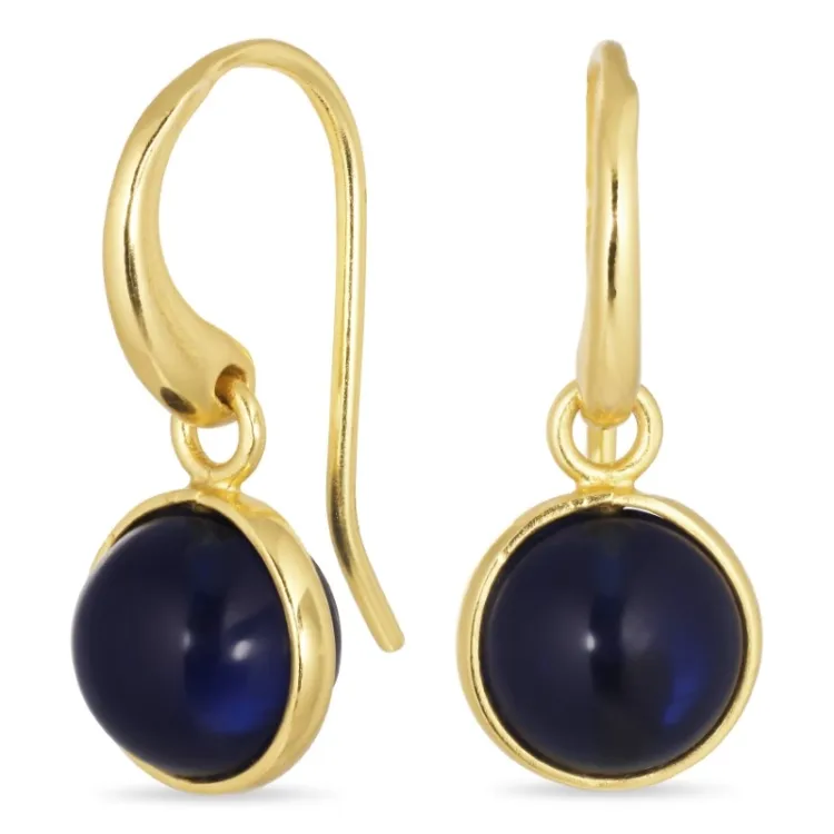 rond synthetisch blauwe saffier oorbellen in verguld zilver - Loom Stones