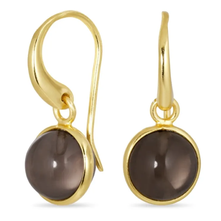 rond rookkleurige kwarts oorbellen in verguld zilver - Loom Stones