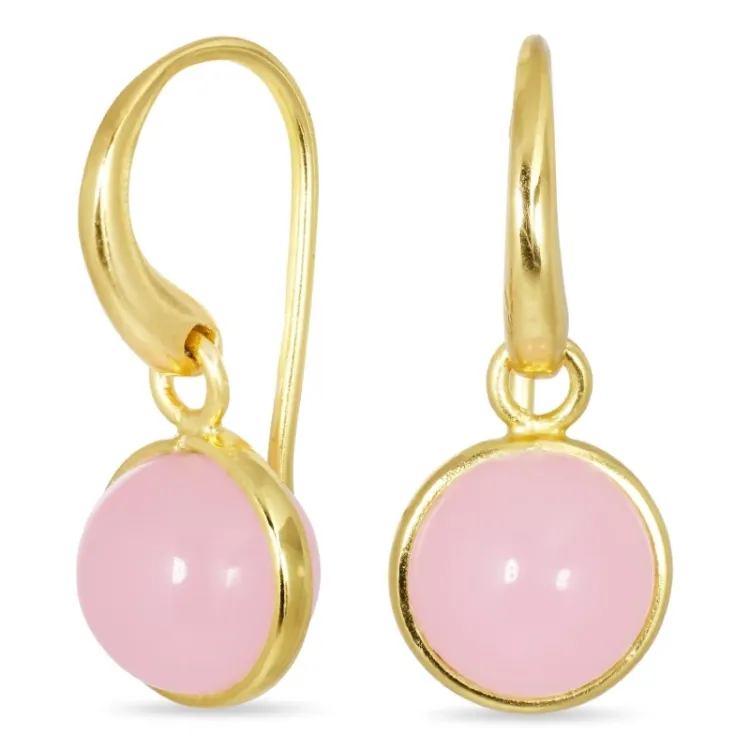 rond roze kristal oorbellen in verguld zilver - Loom Stones
