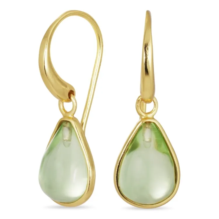 druppel lichtgroene kristal oorbellen in verguld zilver - Loom Stones