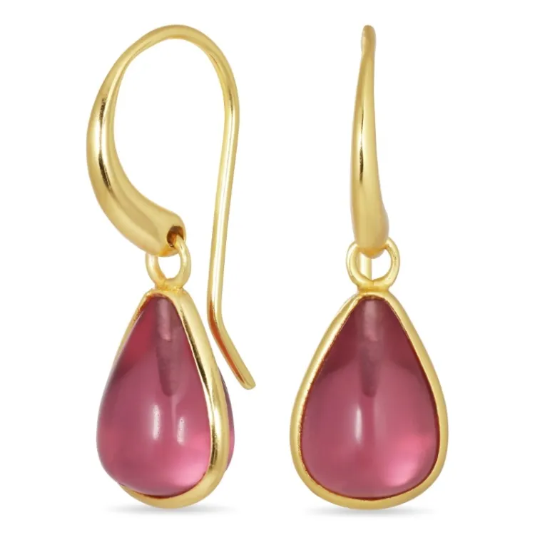 druppel pink kristal oorbellen in verguld zilver - Loom Stones