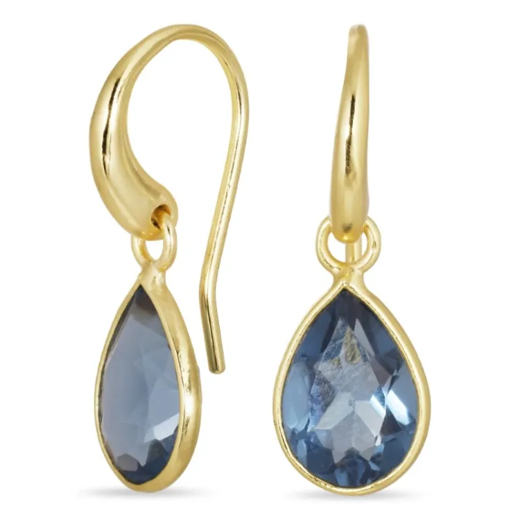 druppel donkerblauw kristal oorbellen in verguld zilver - Loom Stones