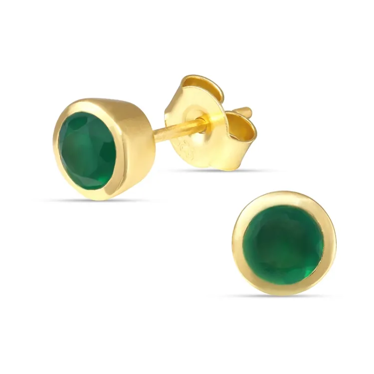 6,5 mm groen onyx oorsteker in verguld zilver - Loom Stones