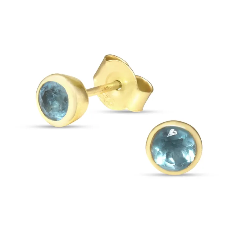 5 mm aquamarijn oorsteker in verguld zilver - Loom Stones
