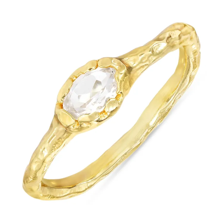 heldere kwarts ring in verguld sterlingzilver - Lumé Etched