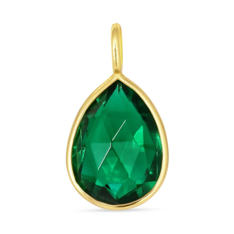 druppel donkergroen kristal hanger in verguld sterlingzilver - Loom Stones