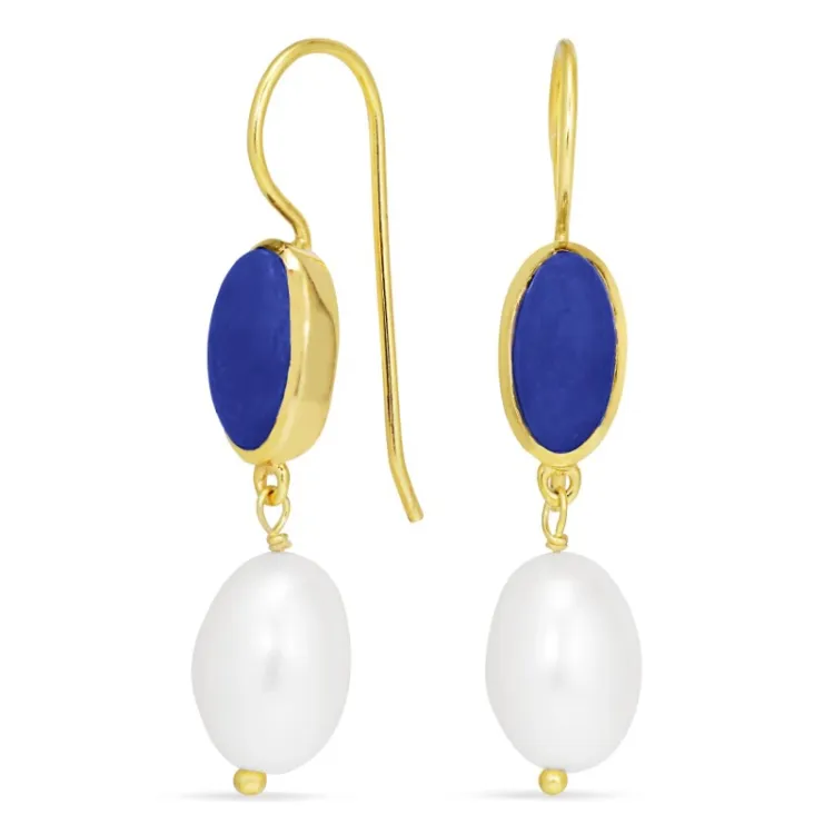 lange blaume jadesteen oorbellen in verguld zilver - Loom Stones