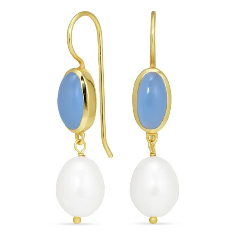 blauwe onyx oorbellen in verguld zilver - Loom Stones