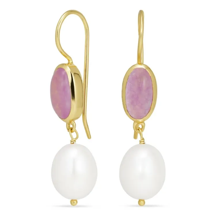 lila jadesteen oorbellen in verguld zilver - Loom Stones
