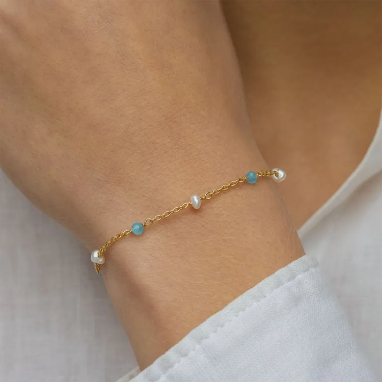 blauwe caledoniet armband in verguld sterlingzilver - Loom Stones