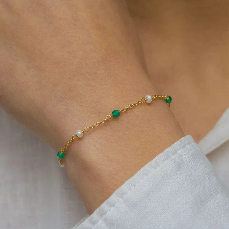 groen onyx armband in verguld sterlingzilver x 4 mm - Loom Stones