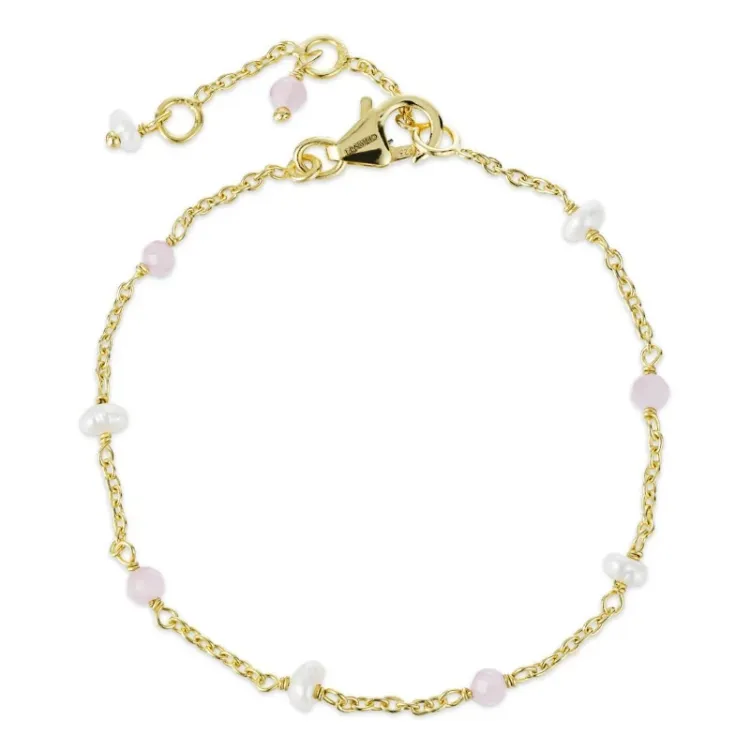 roze kwarts armband in verguld sterlingzilver  x 4 mm  - Loom Stones