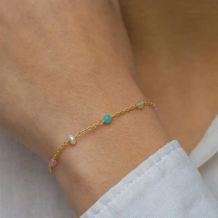 veelkleurig steen armband in verguld sterlingzilver  x 4 mm  - Loom Stones