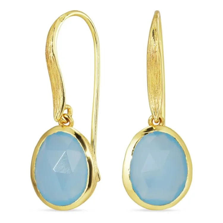 blauwe calcedon oorbellen in verguld zilver - Loom Stones