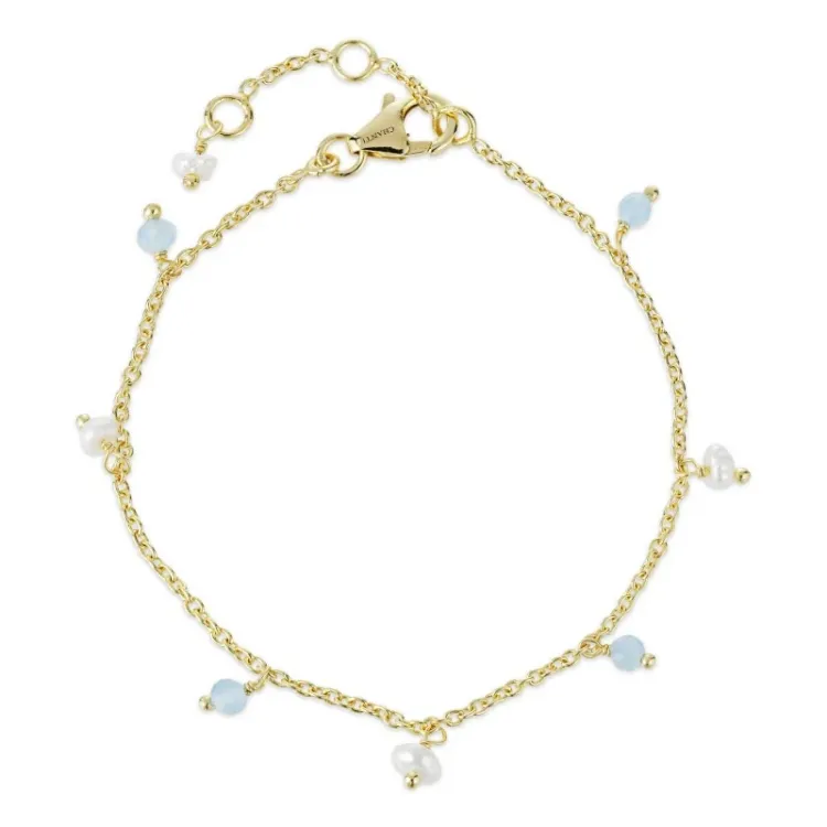 blauwe calcedon armband in verguld sterlingzilver  x   - Loom Stones