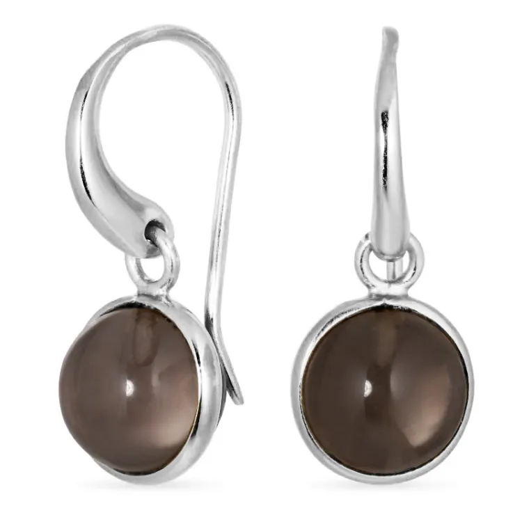 rond rookkleurige kwarts oorbellen in zilver - Loom Stones