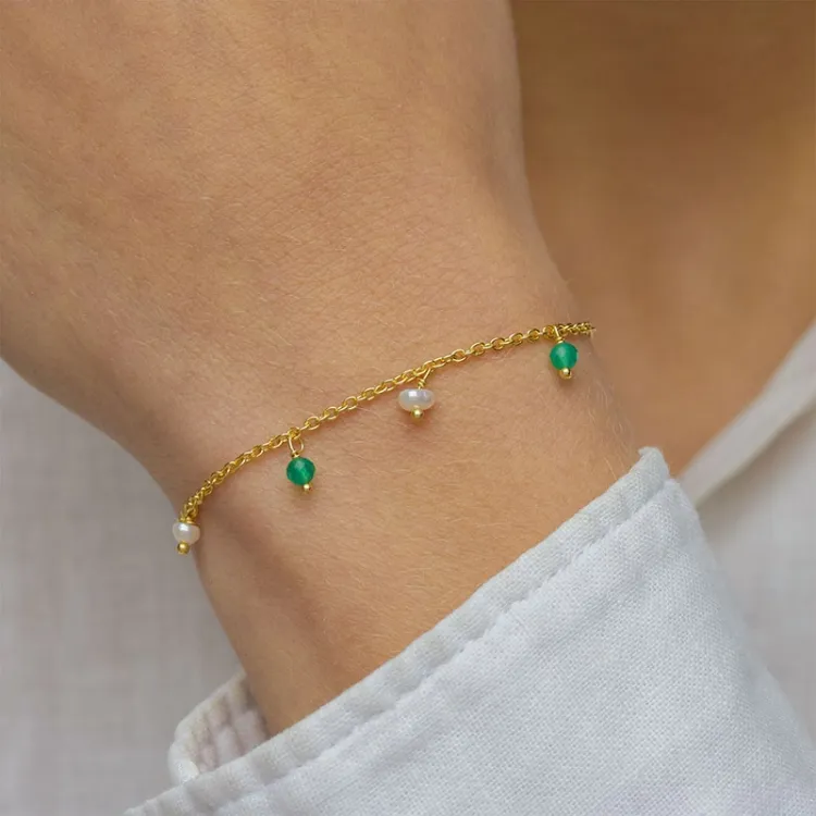 groen onyx armband in verguld sterlingzilver  x   - Loom Stones