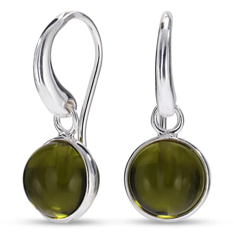 rond leger groen kristal oorbellen in zilver - Loom Stones